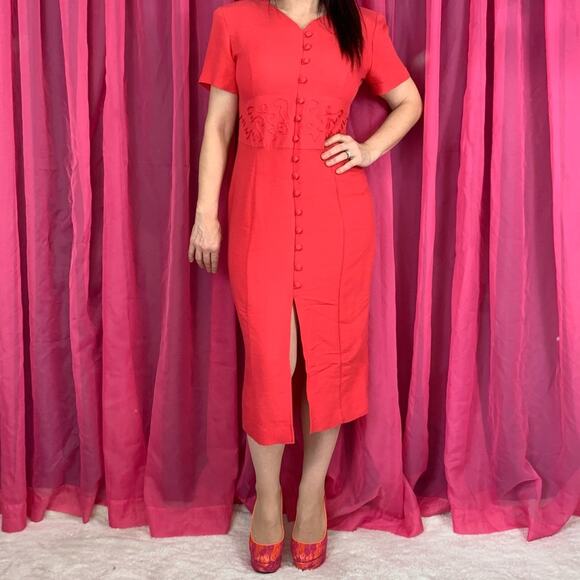 Vintage 90s DJI pink button down secretary sheath dress, 9/10 - Picture 1 of 9